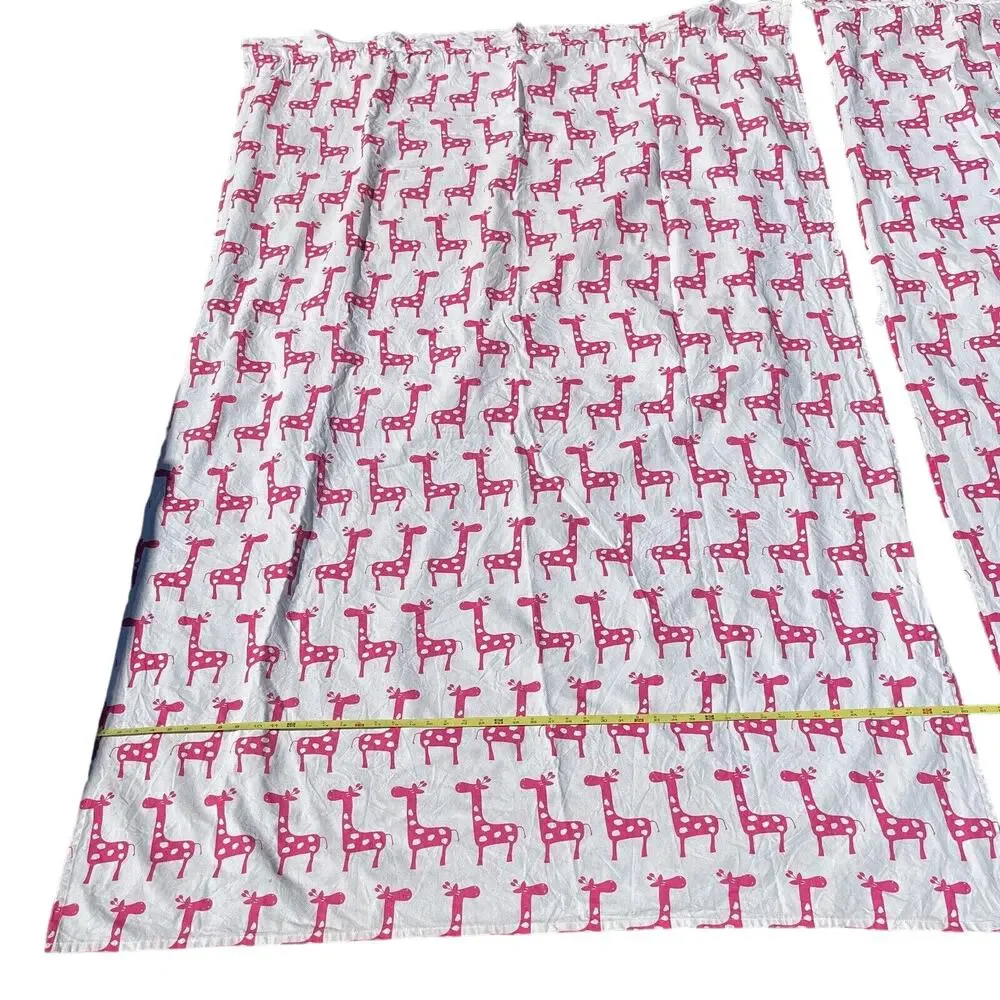 Set of 2 Whimsical Giraffe Curtains 76x50 Pink on White Custom Window Panels